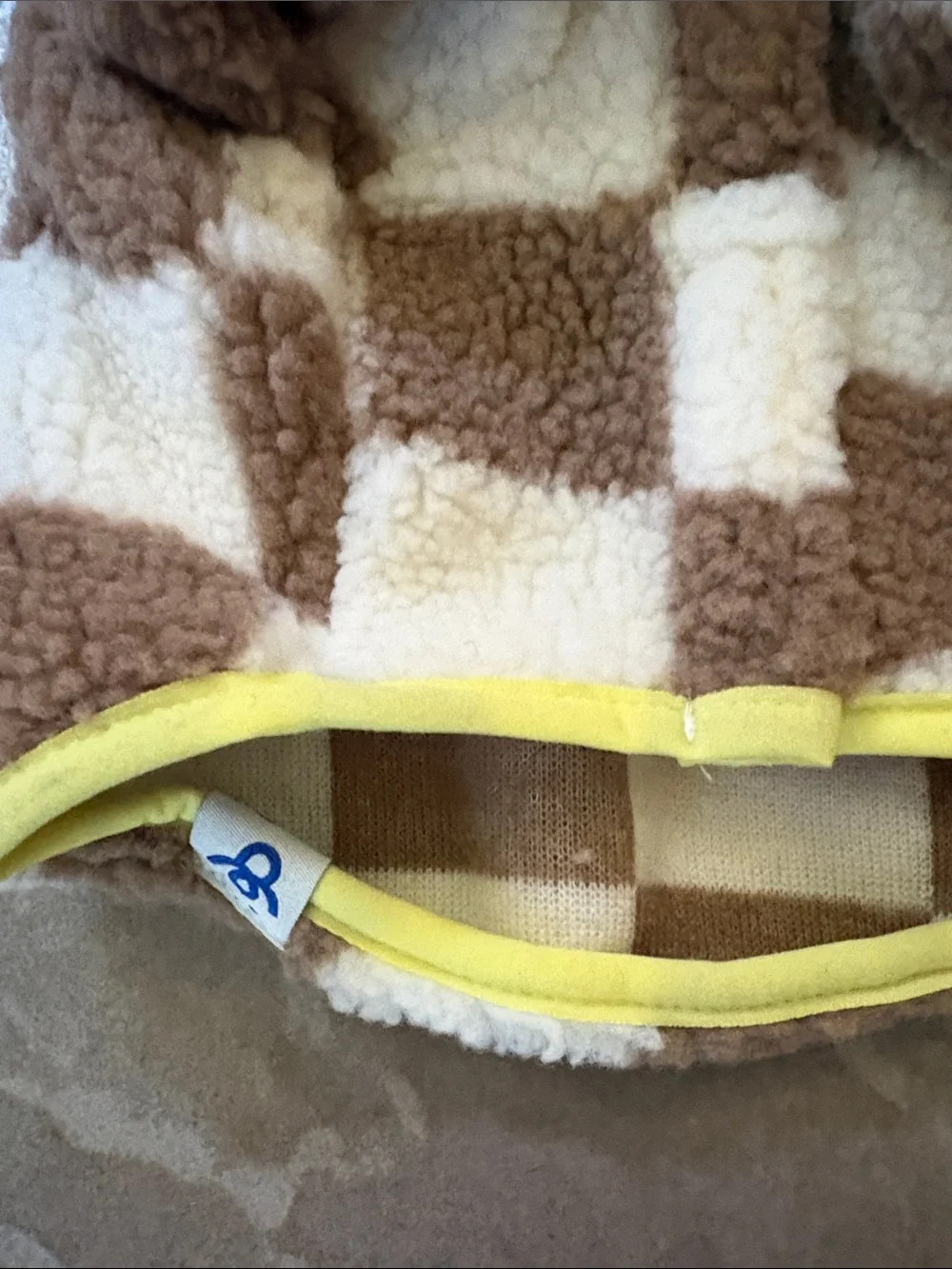 Oodles Brown & Cream Checkerboard Dog Hoodie with Yellow Trim lot 2 XS